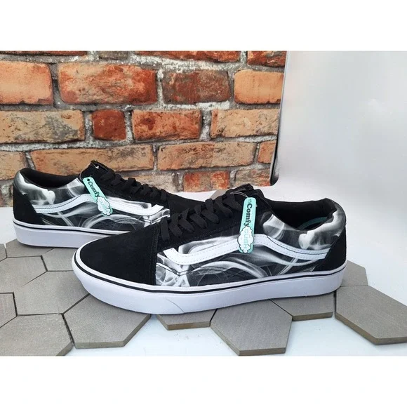 Men Sz 12 Vans Old School Comfy Cush Black White Swirl Sneakers CC After Dark - Picture 1 of 11